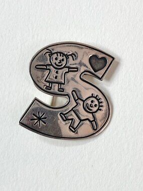Alphabet "S" Mexican Sterling Artisan Brooch (signed "ES")